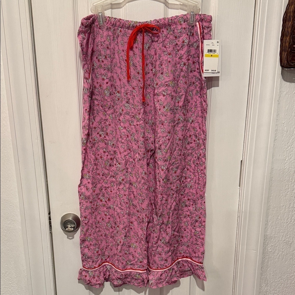 Kensie Pink Floral Pajama Pants with Red Tie